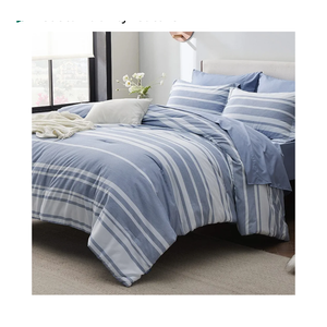 Bedsure Full Comforter Set 7 Pieces, Blue Striped Bedding Set for All Seasons, Reversible, Cationic Dyeing Bed in a Bag with Comforter, Sheets, Pillowcases & Shams, Full Size
