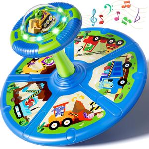 Lehoo Castle Dinosaur Sit and Spin Toys for Toddlers 1-3 Boys Birthday Gift, 360 Toddler Spinning Seat with Lights and Music, Sensory Toys for Boys Age 2-4, 17.5 Inches