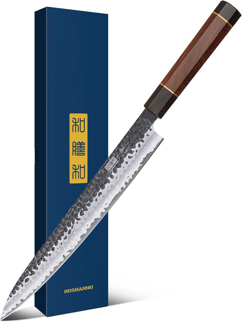 HOSHANHO Sushi Knife Japanese Sashimi Knives 10 Inch, Hand Forged High Carbon Steel Yanagiba Knife, Kitchen Chef Knives for Cutting Sushi & Sashimi, Fish Filleting
