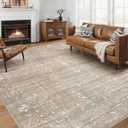 Area Rug for Living Room - 9x12 Soft Washable Oriental Vintage Floral Distressed Large Carpet - Fade Stain Resistant Non Slip Rugs for Bedroom Dining Room Nursery Dorm Office Home Decor - Camel