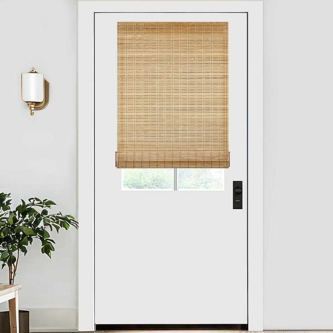 LazBlinds No Tools No Drill Bamboo Roller Shades, Cordless Bamboo Blinds, Light Filtering Roll Up Blinds for Windows, French Door, Porch or Patio Privacy Screen, 26'' W x 40'' H, Brown206