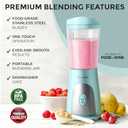 Mueller Smoothie Blender for Smoothies - Personal Blender for Shakes, Frozen Drinks, Baby Food & More, 15oz Travel Cup and Lid, Durable Stainless Steel Blades for Powerful Blending Performance (Turquoise)