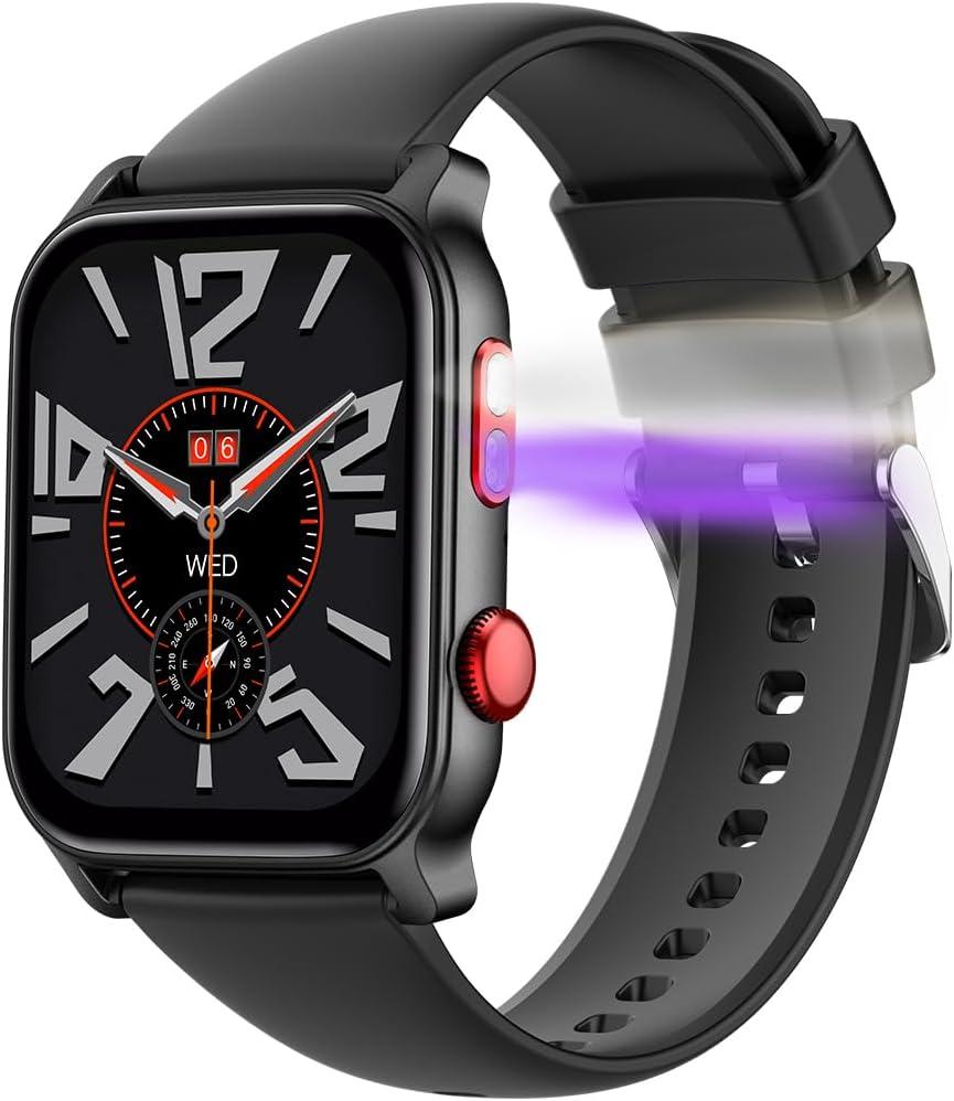 QTLLBT 9 Languages Translation Smart Watch, Bluetooth Call (Answer Make Calls) Fitness Tracker IP68 Waterproof 100+ Sports Heart Rate Sleep Android iPhone Men and Women Smart Watch (Black)