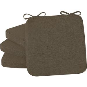 Cozyide Chair Cushions for Dining Chairs, Square Chair Pads with Ties and Non-Slip Bottom, Kitchen Chair Cushions 4 Pack, 16" x 16" x 2", Brown