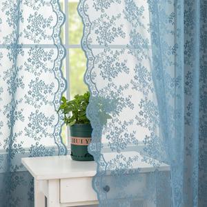 Stone Blue Curtains 63 Inches Length for Boys Bedroom Nursery Boho Country Floral Lace Sheer Curtains for Kitchen Summer Beach Themed Ocean Coastal Room Decor 2 Panles W52 X L63 Light Dusty Blue