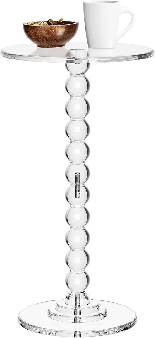 Acrylic Side Table, End Table Round Top with Solid Post for Living Room, Bedroom, Balcony, Easy Assembly (Clear) (Pedestal, Clear)