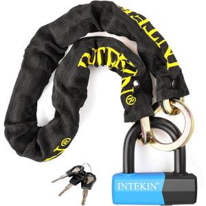 3.1FT Heavy Duty Chain Lock - 10mm/0.42inch Thick Bike Chain with 16mm/0.64inch Disc Lock for Motorcycles, Scooters, Gates and More, Blue (Blue(3.1FT))