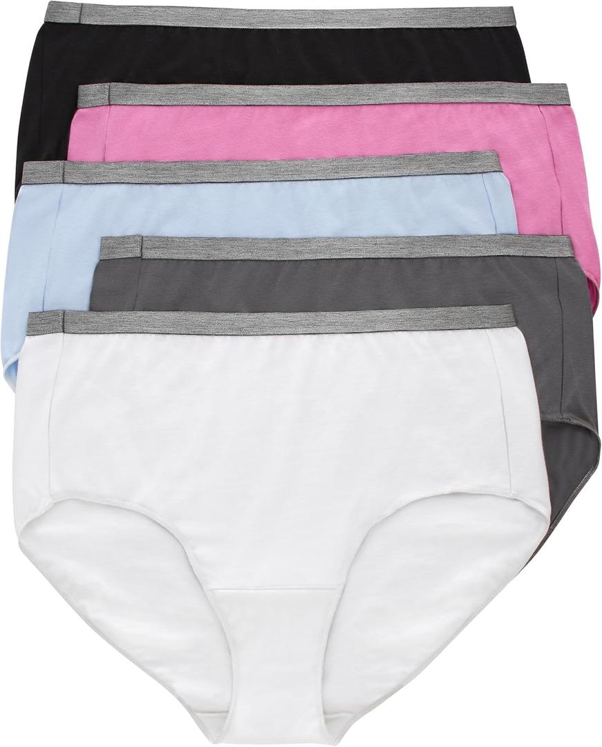 Hanes womens Just My Size Brief Underwear, Cotton Stretch Brief Panties, Plus Sizes, 5-pack (10, White/Grey/Blue/Pink/Black)