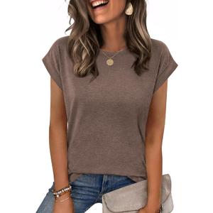 Zeagoo Womens Tops Summer Casual Cap Sleeve Tshirts Shirts Business Dressy Spring Fashion Outfits Trendy Clothes (Brown, XL)