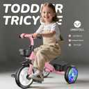 Umatoll Tricycle for Toddlers 2-5 Year Old, Ajustable Toddler Bike Outdoor Toys, Birthday Gift for Girl Age 2-4, Trike with Light up Wheels, Medium
