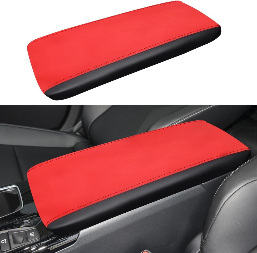 XYHGM Car Center Console Armrest Cover for Toyota Camry 2026 2025 Leather Anti-Scratch Central Arm Rest Box Lid Seat Cover Protector Cushion Saver Interior Accessories(Red with Black)