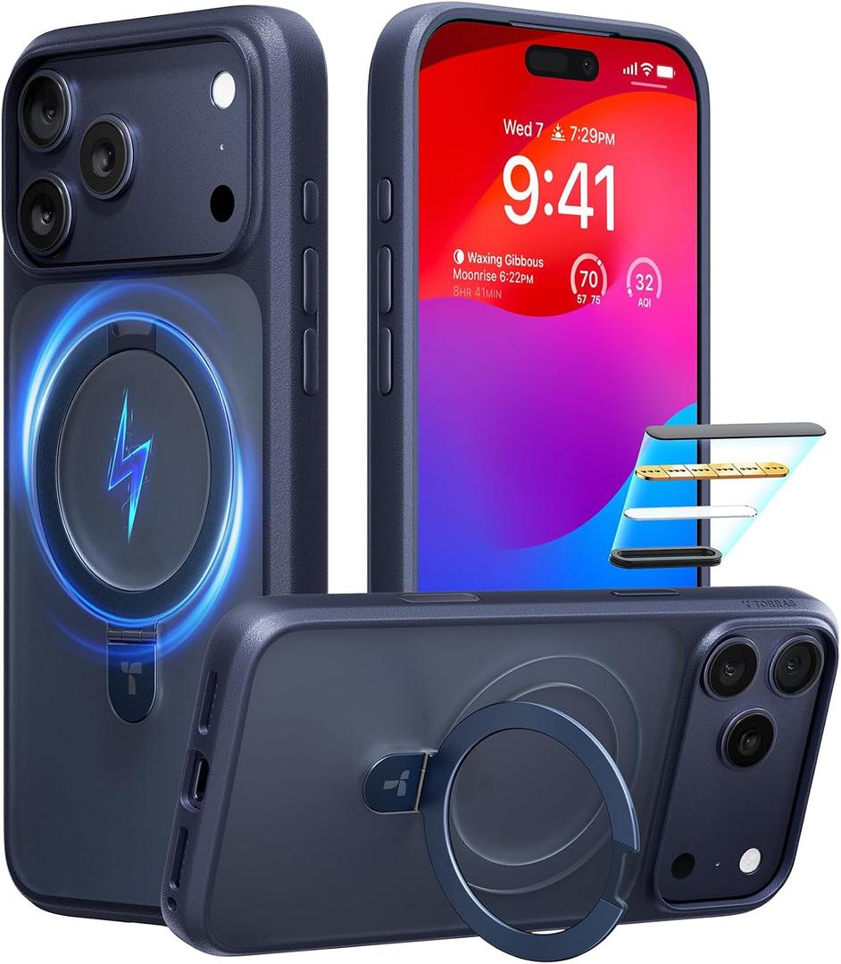 TORRAS Ostand for iPhone 17 Pro Max Case, [Military Grade Protection] [Fit for MagSafe] [Built in Kickstand] [Camera Control Button] Translucent Magnetic Slim Back Soft Edge, Deep Blue