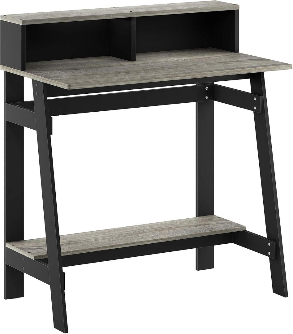 Furinno Simplistic A Frame Computer Desk, Black/French Oak Grey with Monitor Stand, A Frame Computer Desk, Office Desk, for Home Office, Bedroom, Study Room, Dorm, 32 inches