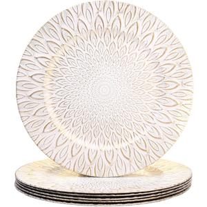 White Charger Plates, 13 Inch Set of 6 Plastic Peacock Chargers for Dinner Plates,Table Settings, Easter, Thanksgiving, Christmas Party, Family Gathering.