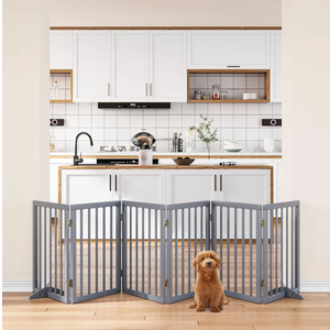 Dog Gate for Stairs 37-110" Wide, Fully Assembled Foldable Dog Gates for Doorways House, Freestanding Pet Gates for Dogs, Doogie Puppy Fence Gate