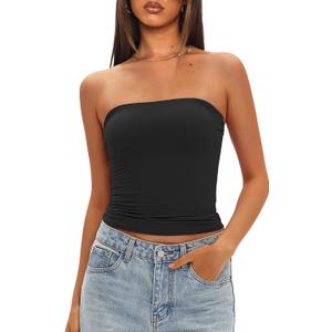 Darong Womens Padded Tube Tops Bulit in Bra Strapless Crop Tops Bandeau Double Lined Basic Going Out Tank Top (Black, XS)