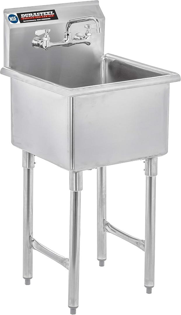 DuraSteel 304 Stainless Steel Utility Sink - 18 Inch Freestanding Prep Sink with Faucet - Dual CEC & NSF Certified Wash Station for Kitchen, Laundry, Garage & Restaurant (18" x 18" x 13" Deep)