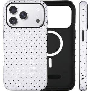 for iPhone 17 Pro Case Cute Polka Dot Phone Case Compatible with MagSafe, Dual-Layer Shock Protection (Hard PC + Silicone) - Aesthetic Protective Phone Cover for Women Girls, White
