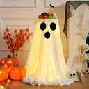 [Timer] Halloween Ghost Decorations Indoor - Lit Ghost Candy Bowl Decorations Trick or Treat Candy Holder, DIY Spooky Ghosts Crafts with LED Lights for Halloween Indoor Home Front Door Decor(1Pack)