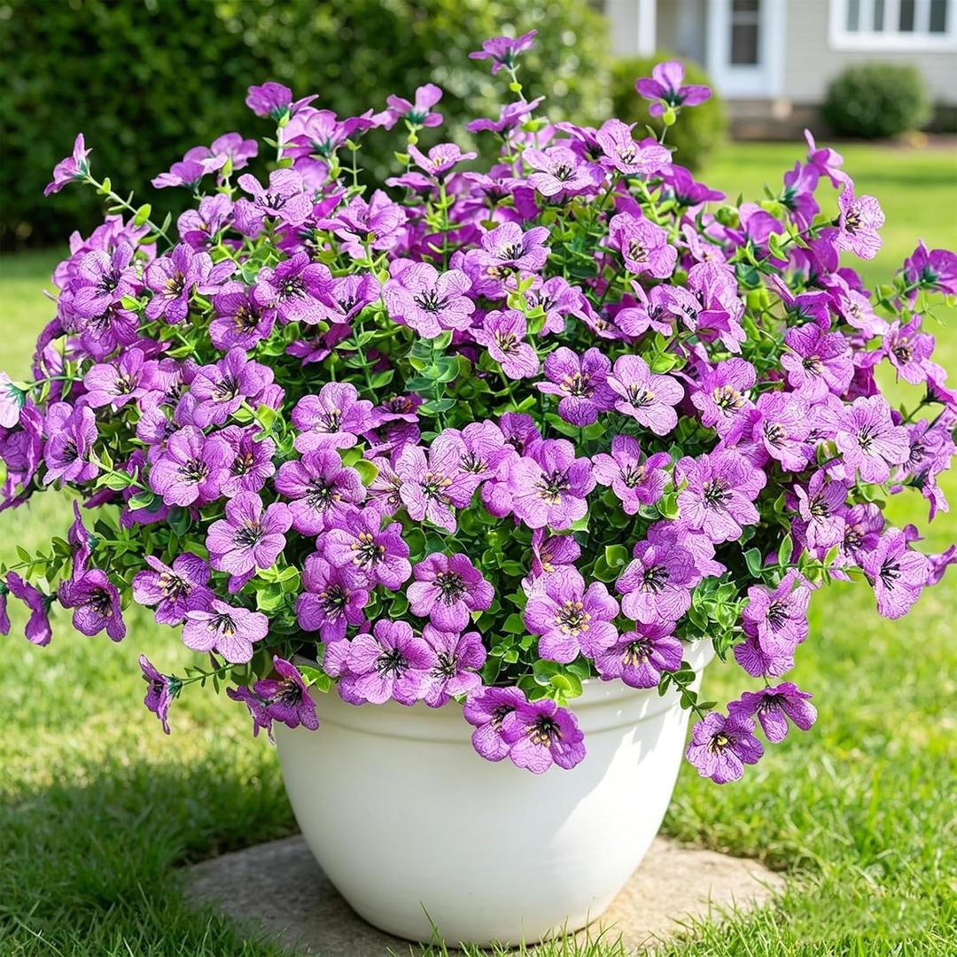 2 x Elyum Artificial Flowers for Outdoors, 9 Bundles Artificial Plants & Flowers Outdoor, UV Resistant Faux Flowers Outdoor Fake Flowers for Outside Porch Window Box Decoration(Purple)