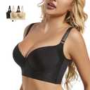 Reairtal Hide Fat Shaping Underwire Bra Full Coverage Deep Cup Push Up Bra Comfortable Wirefree Bra Black 44D