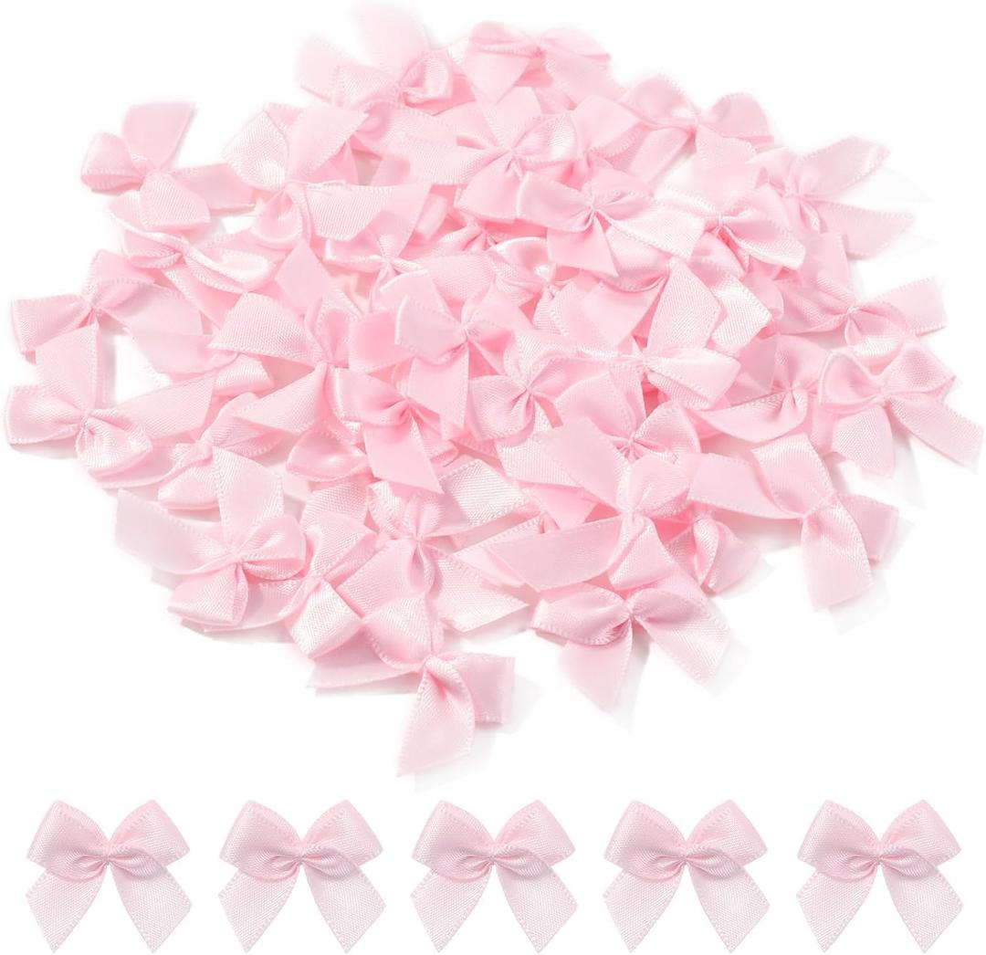 yoyokid 50 Pcs 1" Mini Satin Ribbon Bows, Tiny Crafts Bows Decoration for DIY Cheer Pins Clothespins Hair Accessories Wedding Gift Box Ornament, Pink (50pcs-pink)