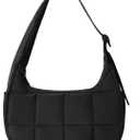 Puffer Crescent Shoulder Bag for Women, Small Puffy Purse for Women, Nylon Quilted Shoulder Purses with Adjustable Strap (Black)