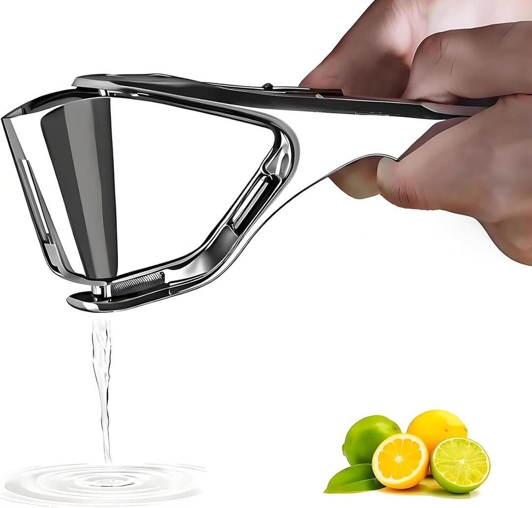 Heavy Duty Lemon Squeezer Stainless Steel - Max Extraction Manual Juicer - Easy Squeeze Fold-Flat Lime Citrus Handheld Juice Extractor (Large, Silver)