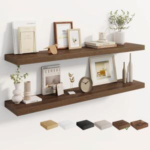 Dreamland 48 Inches Wall Mounted Wood Floating Shelves, Walnut, 2 Pack