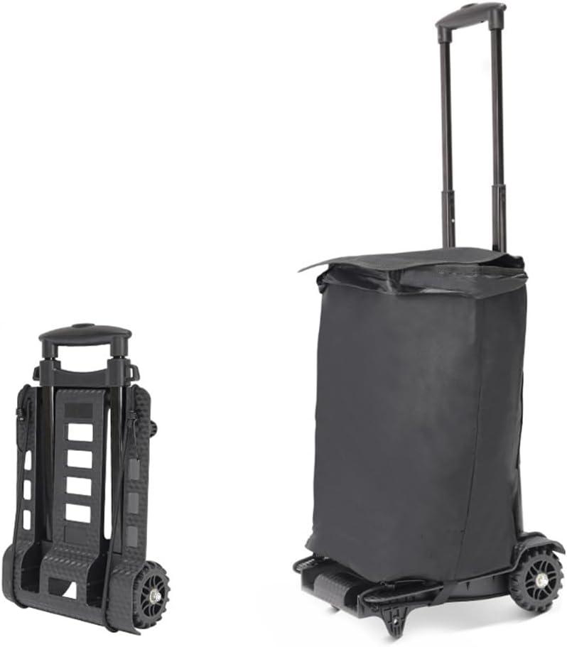 Backpack Trolley, Foldable Wheeled Cart-Backpack, Aluminium Alloy Trolley Cart for Backpacks, Golf Bag, Teenagers, School, Travel, with Solid Tank Wheels, Black