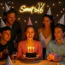 Sweet 16 Neon Sign, Cute Dimmable Light Up USB Powered LED 16th Birthday Party Neon Sign Light Hanging for Wall Decor Bedroom Sister Daughter Girl's Sixteen Party Decorations Gift (Warm White)