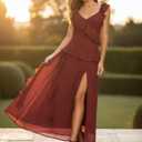 Women's Cold Shoulder Short Sleeve Split Thigh Boho Long Dress Beach Maxi Dress Summer Outfits (Purple, M)