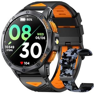 Military Smart Watches Built-in GPS, 170+ Sport Modes for Men with Flashlight, Smartwatch for Android Phones and iPhone, 1.43" AMOLED Screen Bluetooth Call Compass Altimeter (Black & Camo (2 Bands))