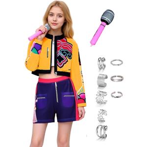 12Pcs Women Pop Singer Costume Halloween Cosplay Outfits with Accessories for Adults (Large)