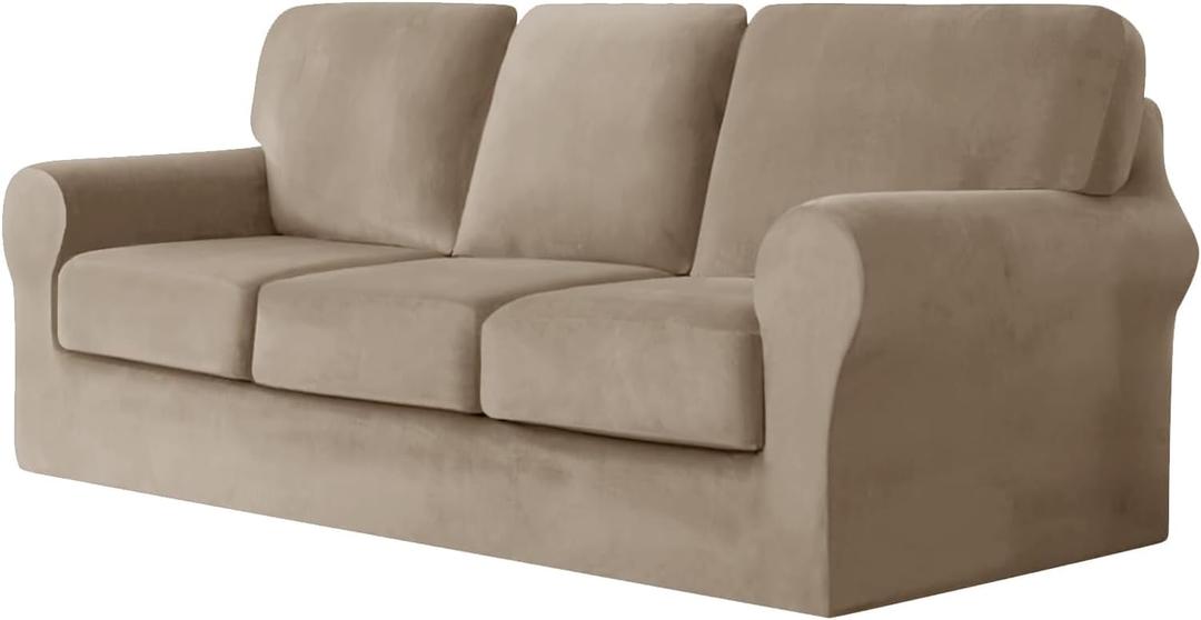 UNBBRRL 7 Piece Couch Covers for Sofa, Replacement Ektorp Sofa Cover 3 Seat with 1 Main Cover / 3 Seat Cushion Covers / 3 Backrest Covers, Velvet Settee Cover 3 Seater (Camel) (Camel)