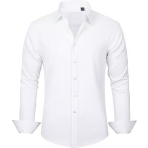Dress Shirts Solid Long Sleeve Stretch Wrinkle-Free Formal Shirt Business Casual Button Down Shirts 4XL