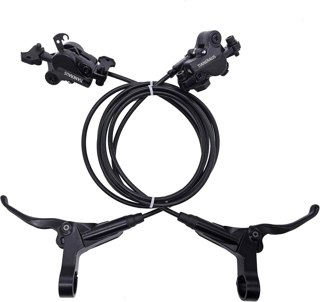Mountain Bike Hydraulic Brake 2-Pistons, Left Front 1000mm Right Rear 2000mm Adapter Aluminum Alloy Hydraulic Bike Brakes, PM Adapter, Resin Pads, Black (Front&Rear PM)