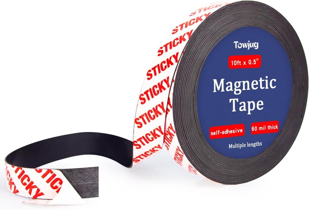 10 Feet x1/2 in Magnetic Tape Strips Roll with Adhesive Backing, Flexible Sticky Magnet Tape for Lightweight Craft DIY Projects, Whiteboards and Fridge Organization (0.06" Thick)