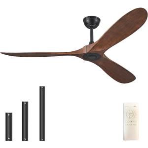 60'' Ceiling Fan No Light with Remote Control, Outdoor Ceiling Fan with DC Reversible and Silent Motor,3 Plastic Blades, Dark Walnut Fan for Patios,Living Room, Bedroom