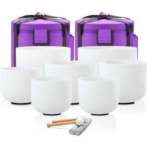 432HZ 7-12 Inch Set Of 7 Pcs Frosted Quartz Crystal Singing Bowls With 2 Pcs Carrying Case bag Sound Healing