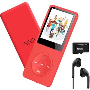 MP3 Player 128GB with Bluetooth 5.2 Portable HiFi Lossless Sound Mini Music Player Voice Recorder E-Book 1.8 inch HD Screen Built-in Speaker, Earphone Included