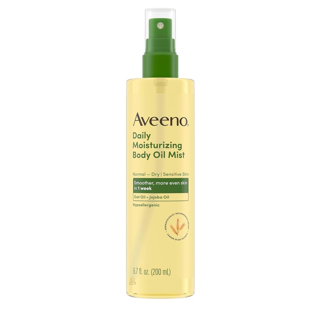 Aveeno Daily Moisturizing Body Oil Mist with Oat Oil and Jojoba Oil for Rough, Dry, Sensitive Skin, Nourishing Body Spray for Smoother, More Even Skin, Paraben & Silicone Free, 6.7 fl. oz