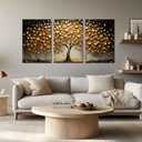 Gold Wall Art for Living Room Tree of Life Canvas Wall Art Bedroom Large Office Wall Decor 16 x 24 Inch x 3 Pieces