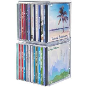 STORi Stackable Clear Plastic CD Organizers (2 Pack) Cube Jewel Case Holders Perfect for Theatre Room | Holds up to 12 CD Cases per Organizer | Made in USA