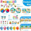 Beach Party Supplies Serve 24, Summer Beach Party Decorations Include Hello Summer Party Plates, Napkins,Cups,Tablecloth,Banner,Balloons and Cake Toppers for Hawaiian Pool Birthday Baby Shower Decor