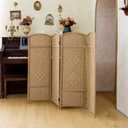 Compact 4 Panel Short Room Divider, 47.2 Inch Tall Double-Sided Rattan Folding Privacy Screen for Home & Office,Light Brown