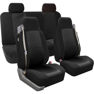 FH Group Full Set Built-in Seatbelt Classic Cloth Car Seat Covers - Universal Fit, Washable Car Seat Cover for SUV, Sedan, Van Black