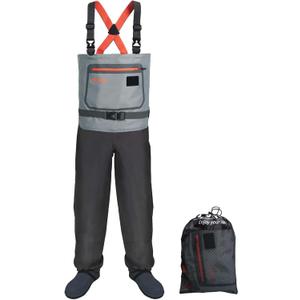 Fishing Chest Waders for Men and Women, 3-Ply Breathable Waterproof Hunting Waders with Pockets and Neoprene Stocking (Small, Gray)