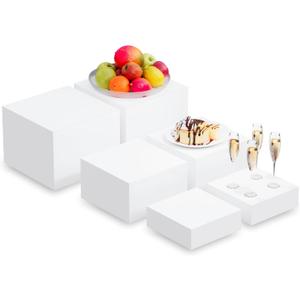 DreamShore Buffet Display Stands, Acrylic Food Risers for Party, White Display Risers for Buffet, Dessert, Wedding, Event, Birthday Party, 6''x7''x8'' (6 PCS)