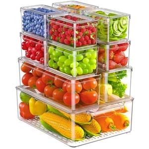 KEMETHY 12 Pack Refrigerator Organizers and Storage, Stackable Fridge Organizer Bins, BPA-Free Clear Plastic Fruit Storage Containers for Fridge, Kitchen, Fruits, Drinks, Produce, Vegetable